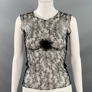 CHANEL Size M Black Lace Camellia Sleeveless Dress Top